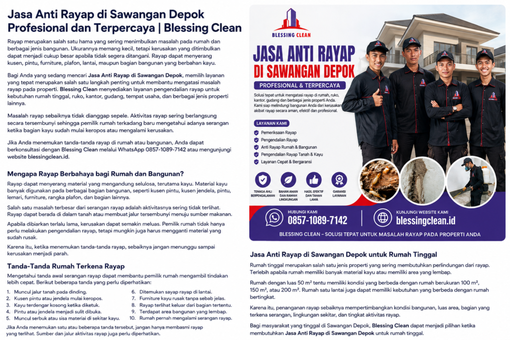 Jasa Anti Rayap di Sawangan Depok Profesional dan Terpercaya | Blessing Clean